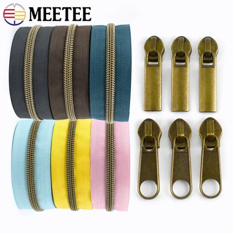 5# Nylon Zippers Tape for Bag +Zipper Slider Heads Plastic Zips By The Meter Decorative Zip Pulls Repair DIY Sewing Accessories