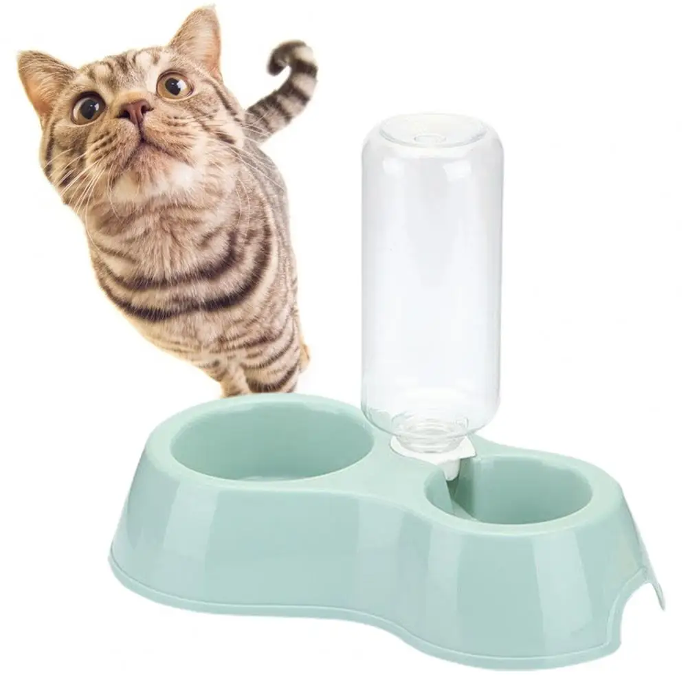 Pet Bowl Automatic Feeder Water Dispenser Round Plastic Non-slip Double Bowl Pet Dog Food Feeder for Cats Dogs Pet Supplies