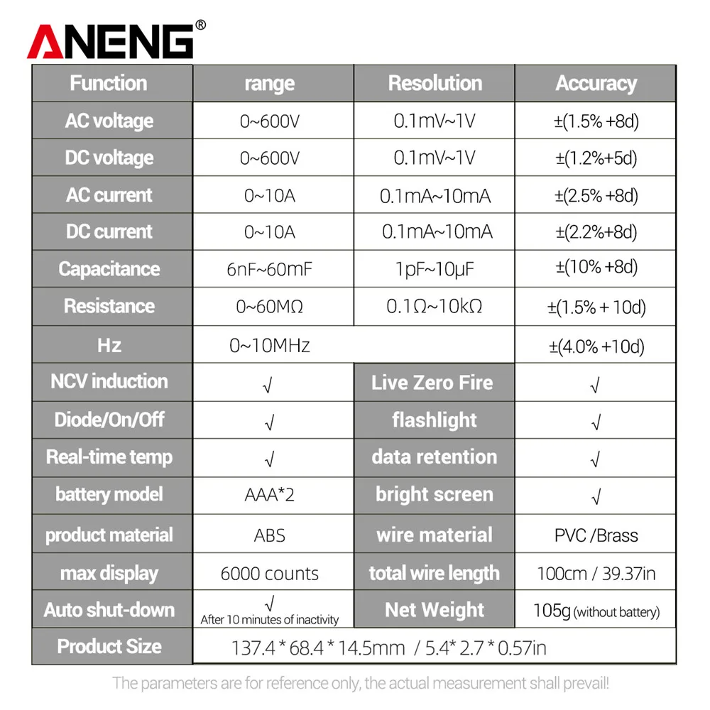 ANENG 616 Smart Multimeter 6000 Counts Digital AC/DC Voltage Meter Current Detector Capacimeter Professional Tester Tools