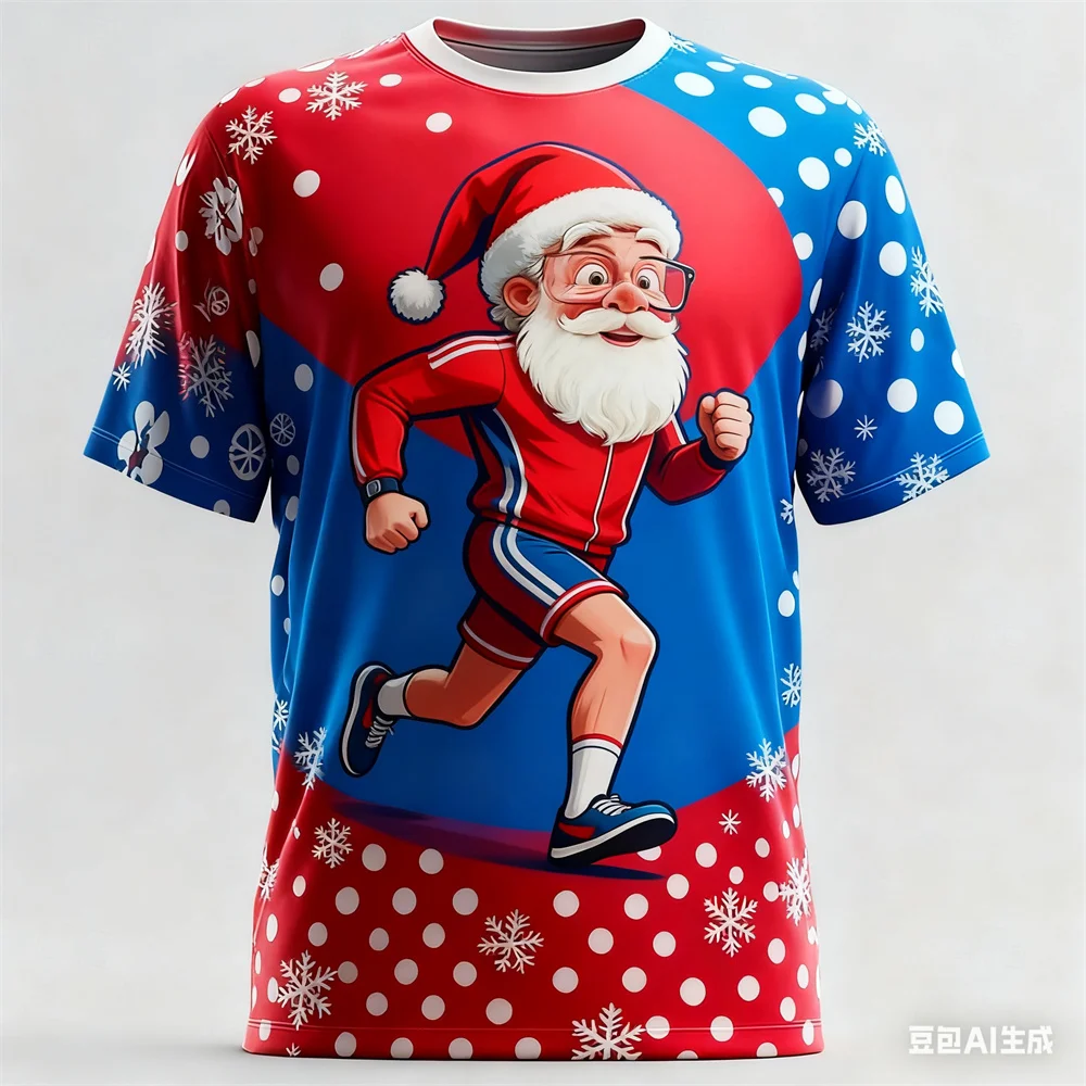 الرجال عيد الميلاد مع مضحك سانتا كلوز ثلاثية الأبعاد تي شيرت مطبوع موضة للجنسين تنفس الجولة الرقبة عطلة عيد الميلاد حفلة ملابس للرجال #2