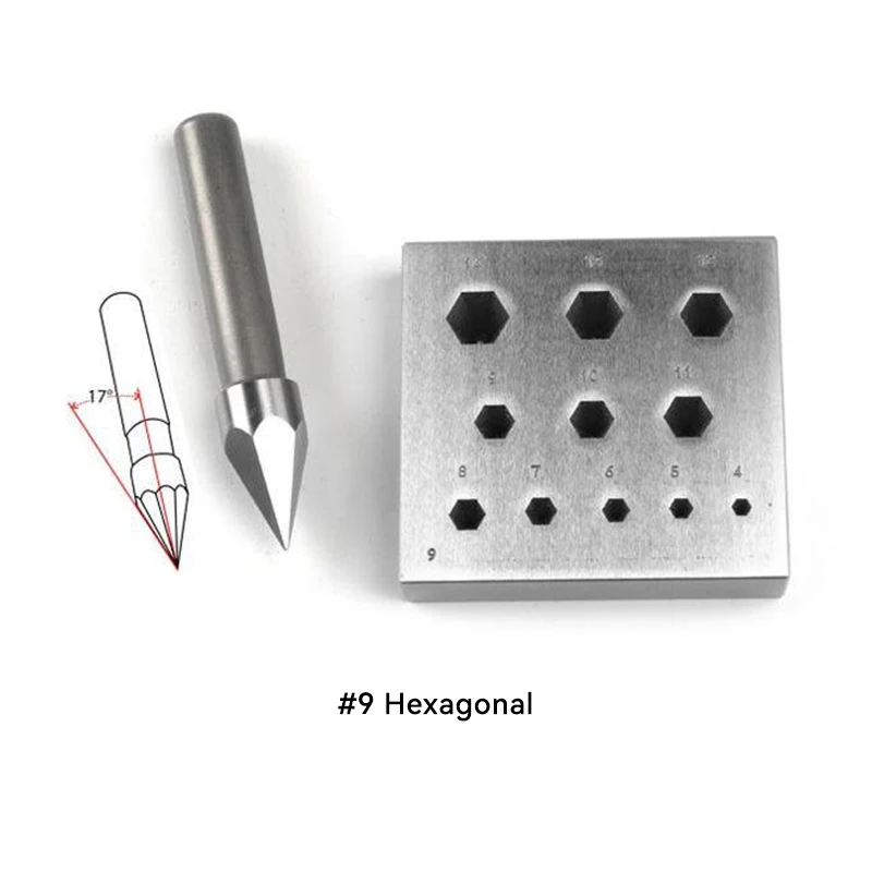 O.M.O Italian Hexagonal Bezel Maker Tool with Punch 4-14mm Hexagon Faceted & Cabochon Stone Setting Collets & Bezels Forming