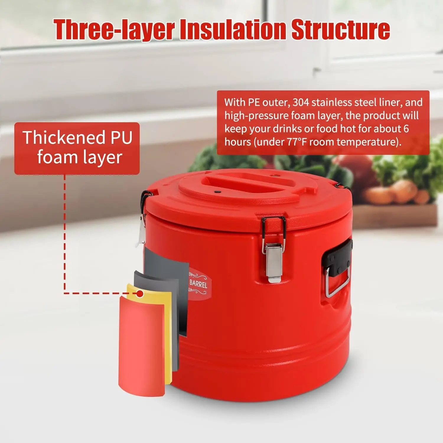 

Insulated Soup Container 7.9 Gallon Commercial Food Warmer for Hot&Cold Food, Hot Box for Catering, 6H Insulation Time