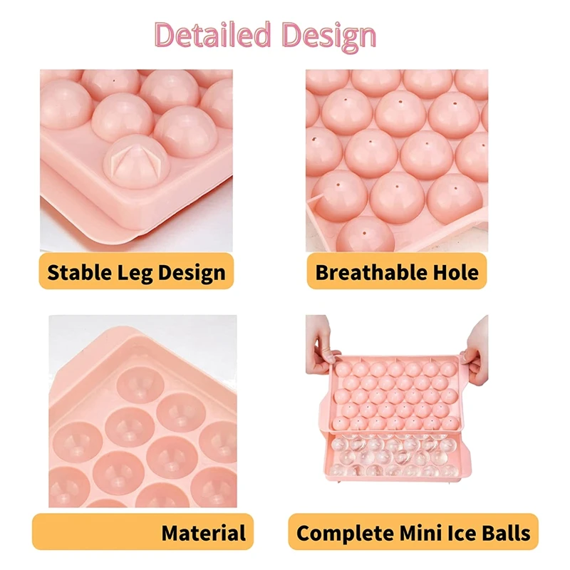 Mini Ball Ice Cube Mold With Lid - Easy To Release Small Ice Ball Maker Mold For Freezer Durable Ice Cube Tray