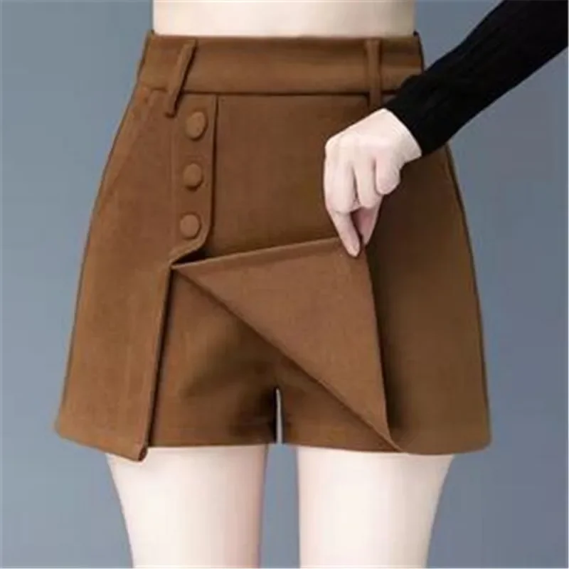 Pantaloncini tascabili solidi a vita alta da donna autunno e inverno 2023 gonne per pantaloni da donna allentate in vita elastica sottile di nuova