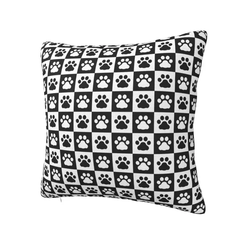 Dog Paw Footprint Checked Pattern Cushion Cover Polyester Velvet Throw Pillow Case For Sofa Car Seat Home Decoration Pillowslip
