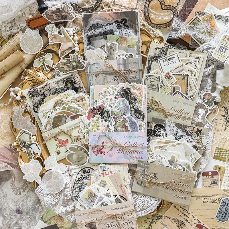 100pcs/lot Memo Pads Material Paper  Collecting memories Junk Journal Scrapbooking Cards Retro Paper