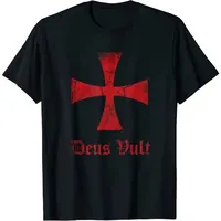 2025 Deus Vault Knight Templar Cross Printed T-shirt Everyday Loose Fashion Comfortable Unisex Short Sleeve Casual Crusader Top
