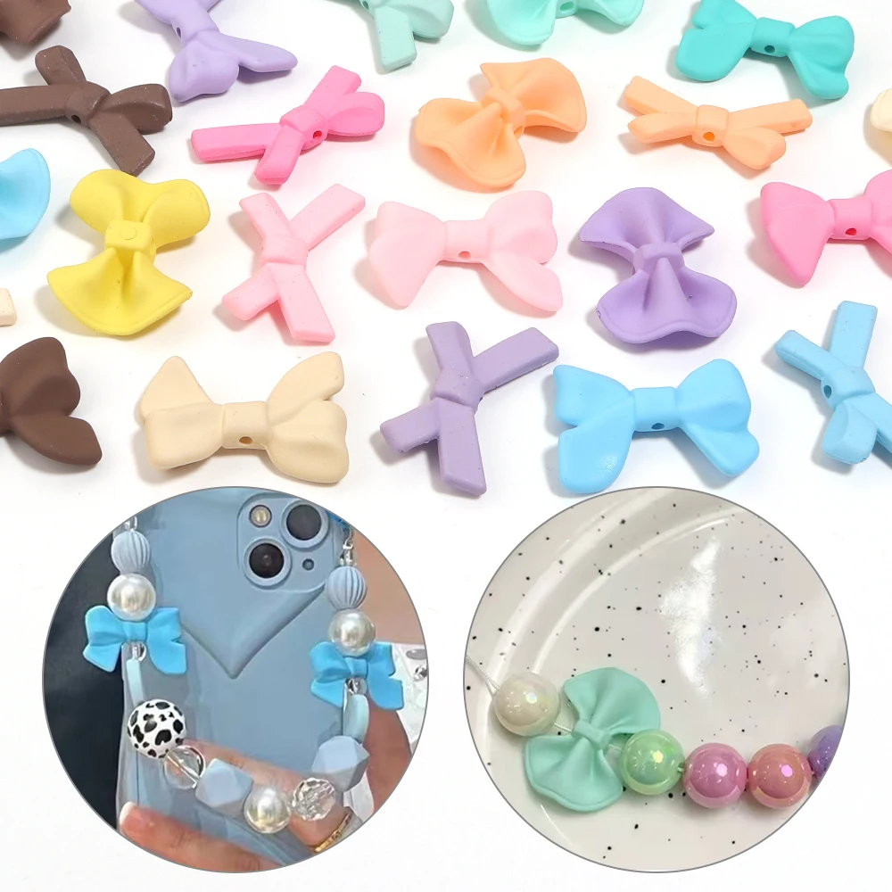 20pcs Matte Bow Acrylic Beads Sweet Mixed Color Bowknot Loose Beads For Jewelry Making DIY Earrings Necklace Phone Key Chain