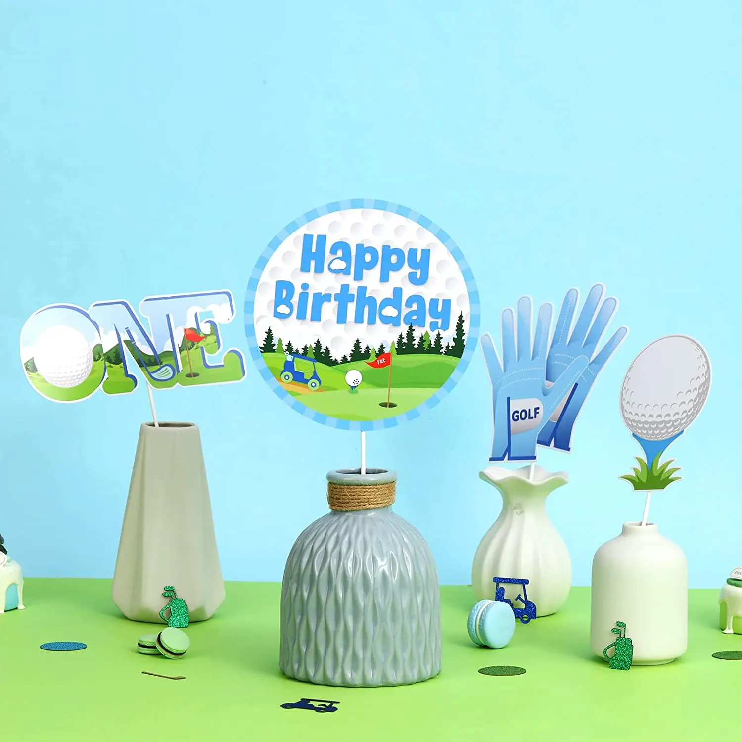 24pcs Golf Table Centerpiece Sticks Golf 1st Birthday Party Decorations Hole in One First Birthday Supplies for 1 Year Old Boy