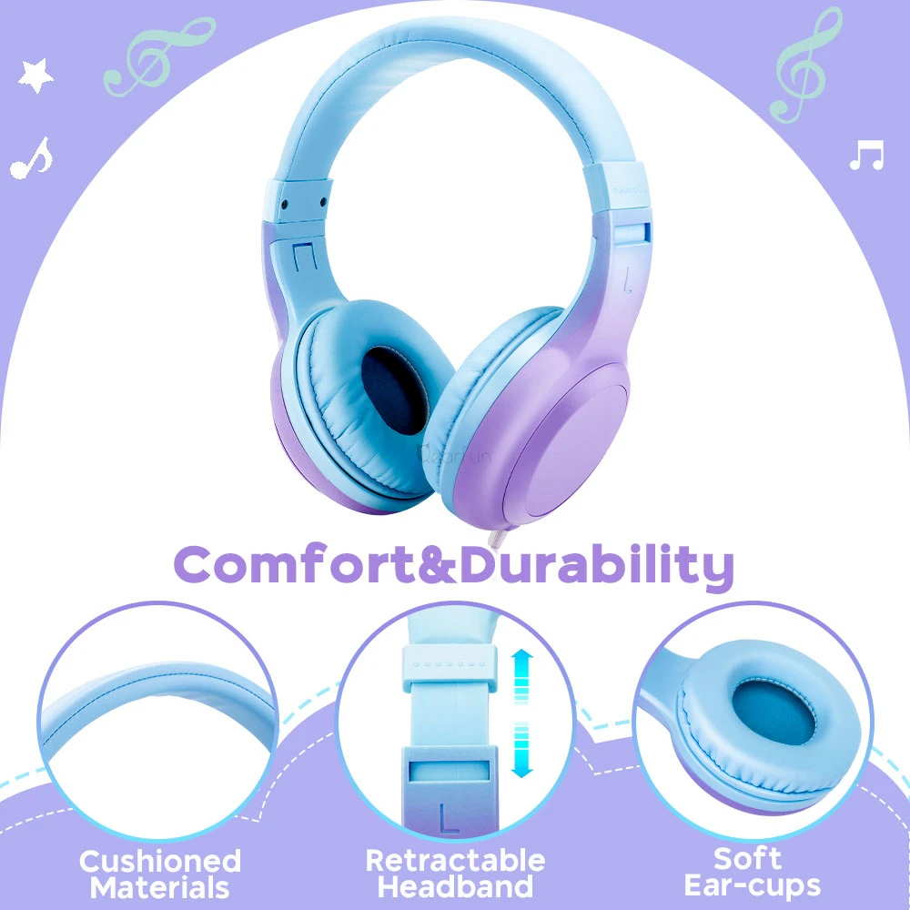 Auriculares con cable y micrófono para niños, audífonos estéreo con límite de volumen de 85dB, ideal para regalo, viaje en casa