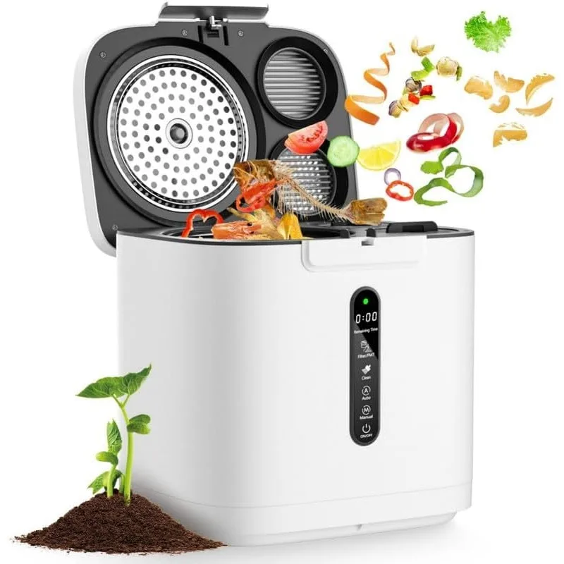 4L Electric Composter for Kitchen, Smart Compost Bin Outdoor/Indoor, Odorless/Auto-Cleaning/ 3 Modes/Intelligent LED Display