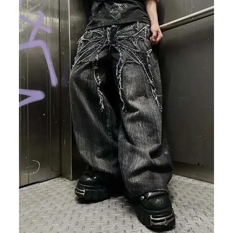 

Gothic Punk Streetwear Jeans Women Dark Academia Harajuku Y2K Wide Leg Pants Black Loose Lazy Straight American Trousers