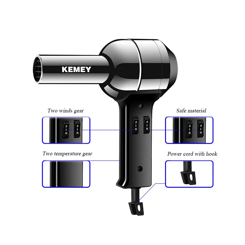 สวิตช์กดเครื่องเป่าผมโลหะแบบวินเทจใช้พลังงานสูงเครื่องเป่าผมผมซาลอนช่างทำผมน้ำหนักเบา