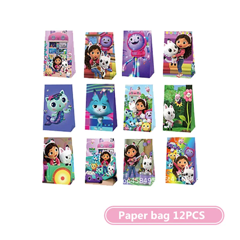 Gabby Dollhouse Birthday Party Decorations Tableware Stickers Popcorn Box Tableware Pink Balloons Party Favors Birthday Decor