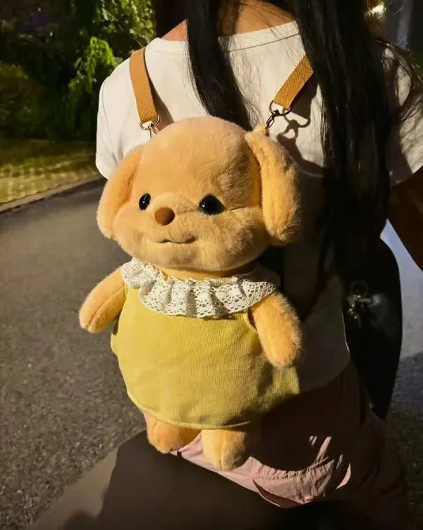 40cm Miniso Sylvanian Cute Poodle Baby Plush Backpack Yellow Puppy Super Cute Plush Knapsack Room Decoration Toy Girlfriend Gift