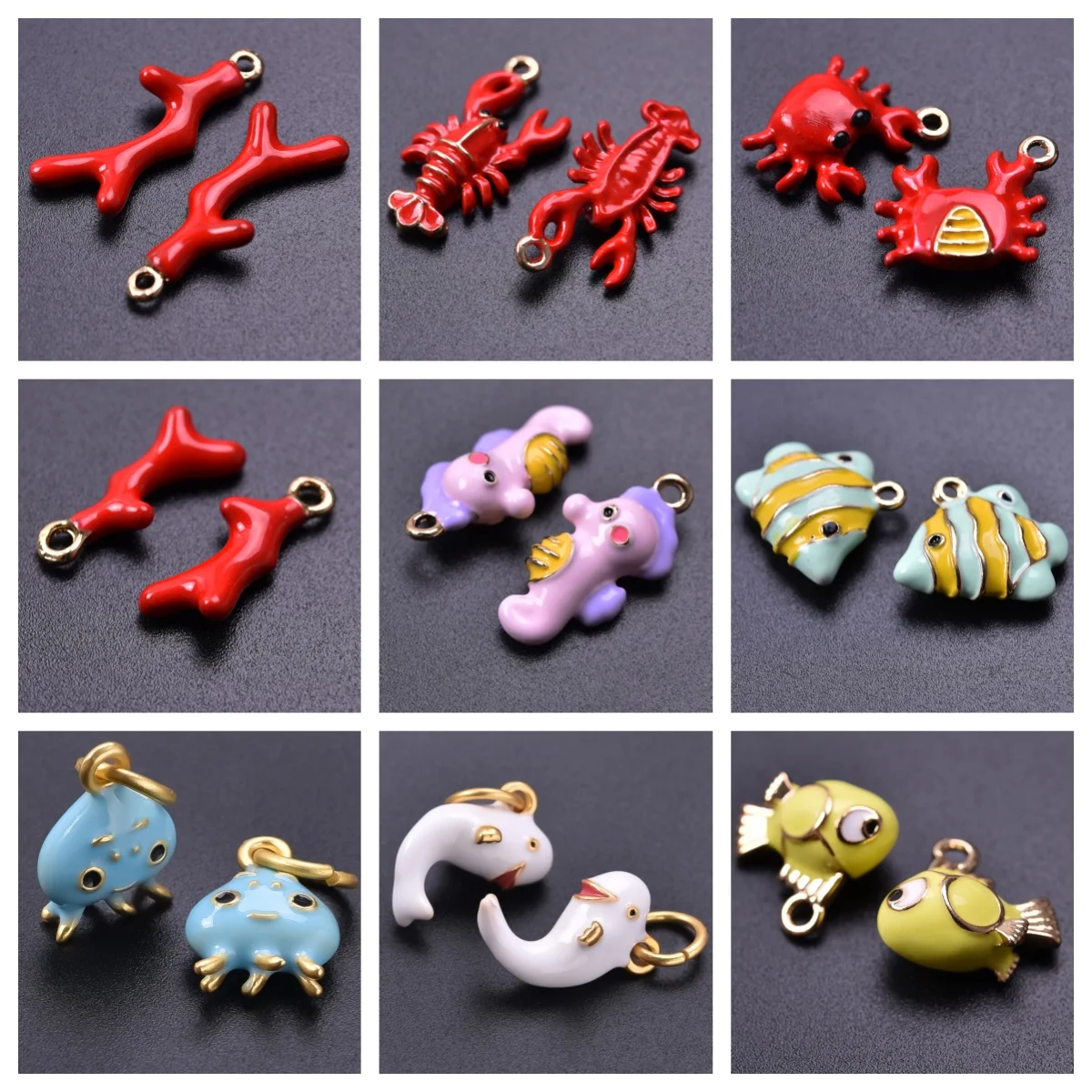 

3pcs Hot-Sale Ocean Series Lobster Crab Lovable Kawaii Seahorse Amulet Pendant Dolphin Octopus Alloy Pendants For Jewelry Making