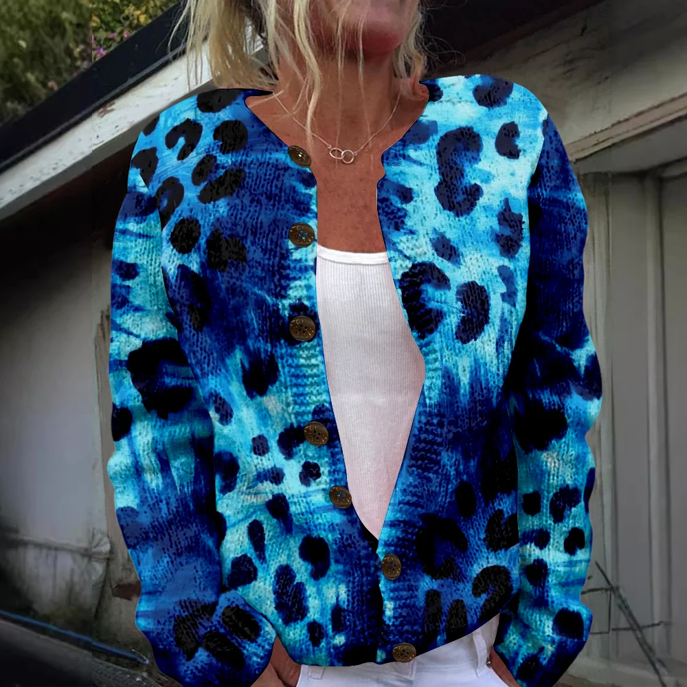 

Autumn Winter Knitted leopard Cardigan Sweater Streetwear Women Sweaters Knit Top Casual Cool Jumpers Fashion