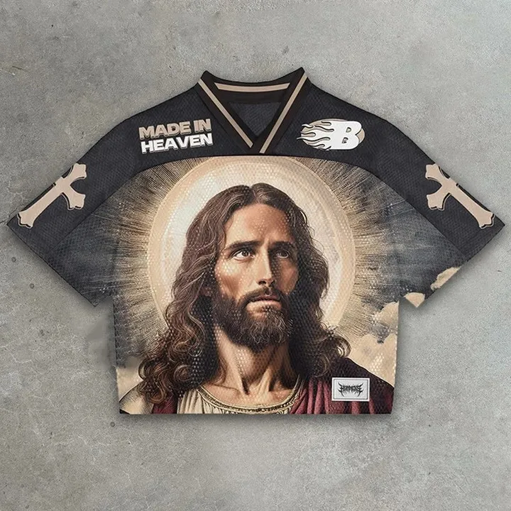 Camisetas holgadas con estampado de retrato cruzado Vintage para hombres y mujeres, camiseta de malla personalizada, Tops deportivos de fútbol, ropa de moda de alta calidad