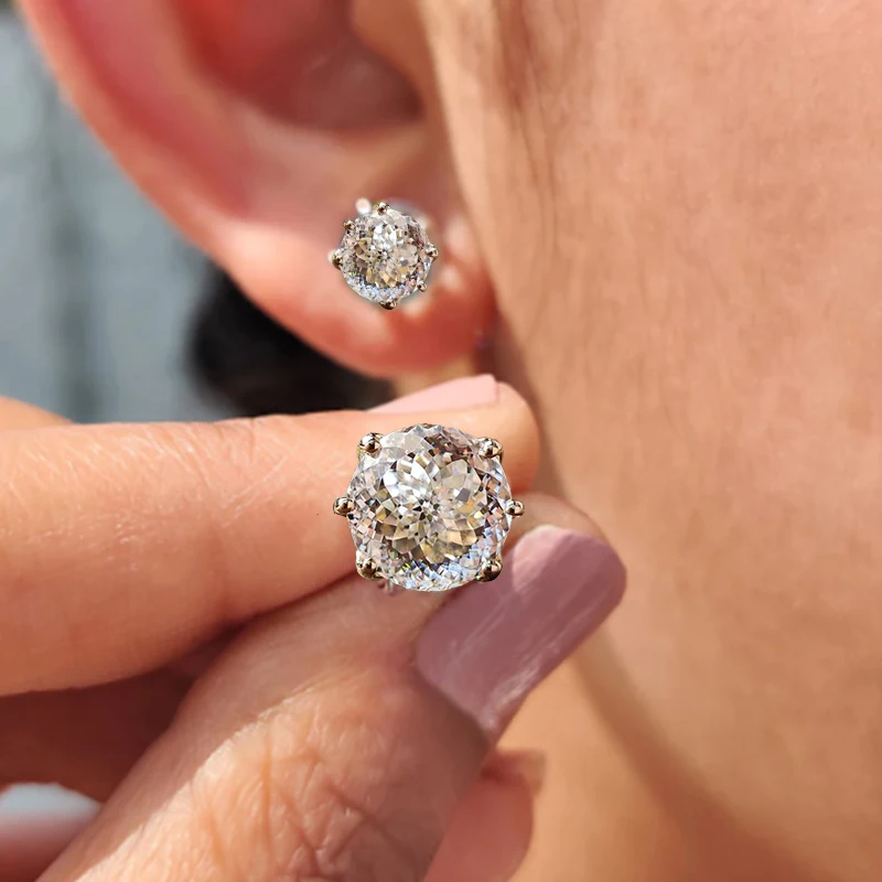 100% S925 silvery Portuguese cut D moissanite screw back 6 prong stud earring for women golden plated yellow golden plated  GRA - view 3