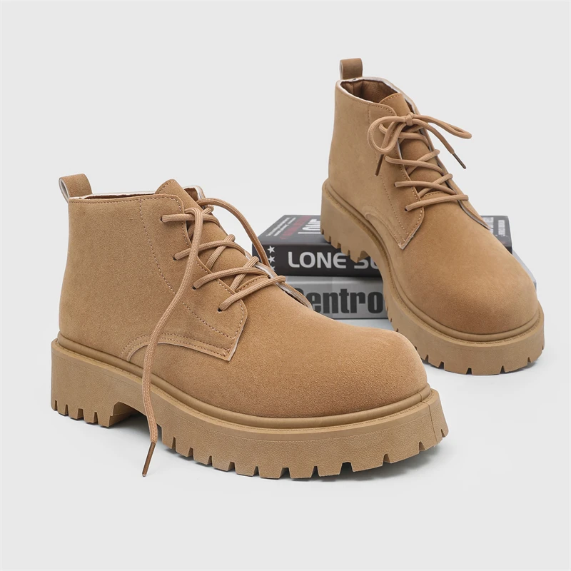 

2025 New Men Big Size High Quality Square Heels Platform Punk Big Toe Derby Boots Women Lace-up Ankle Boots Men Shoes