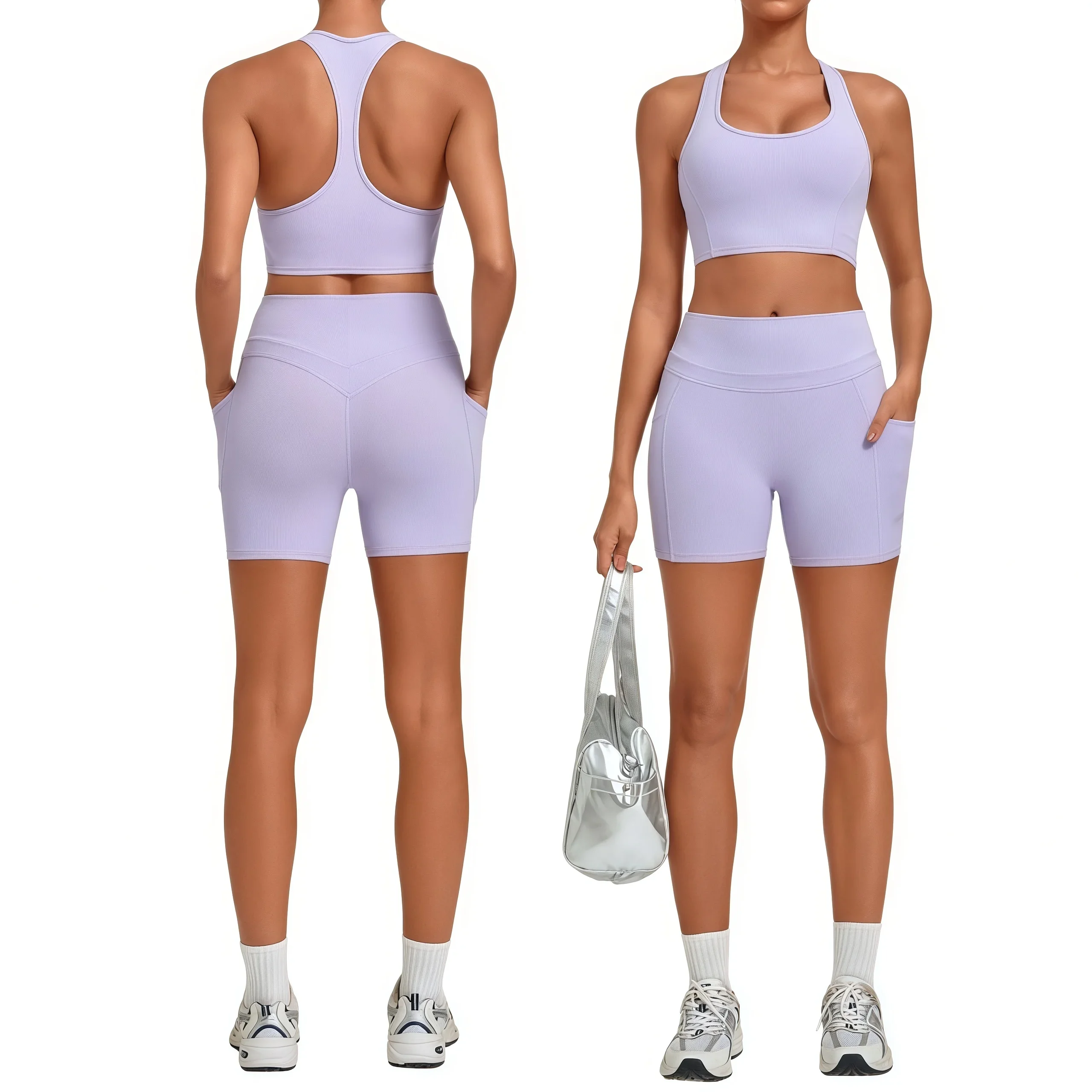 5293+2116 Summer New High-Intensity Fitness Suit Women Quick-Drying Running Training Bra & High Waist Shorts Yoga Sports Set