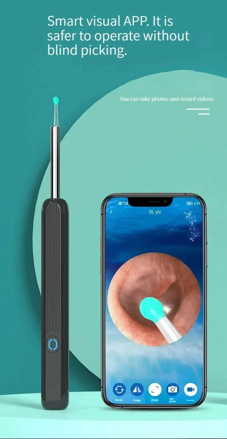 TINSOL Smart HD Visueller Ohrenreiniger 1080P Ohrenschmalz-Entferner Otoskop USB-C Wiederaufladbares Endoskop Ohrenschmalz-Reinigungswerkzeug Gesundheitspflegeset – Detail 5
