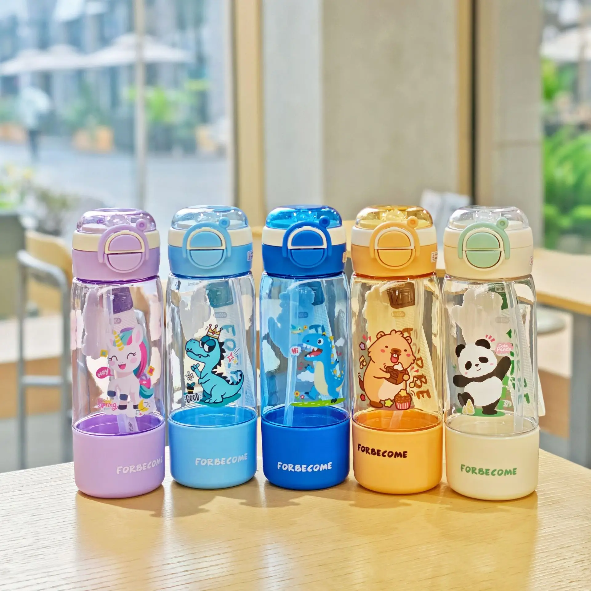 Summer New Release Cute Girls' Double Straw Cup Large Capacity Portable Plastic Drinkware High-Appearance Cartoon Design