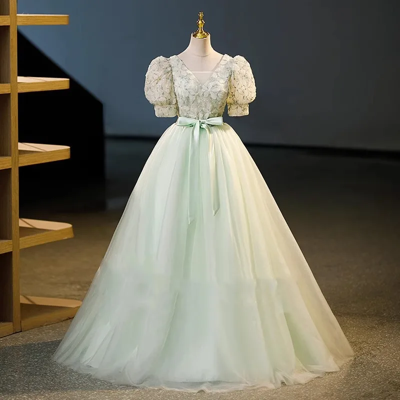 

Бальное платье по индивидуальному заказу, платья Quinceanera, зеленые платья для выпускного вечера, дня рождения, вечерние платья с пышными рукавами, вечернее платье Vestido De Noche