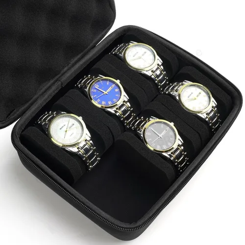 Imagen 2 del producto Caja de almacenamiento para relojes de carcasa dura con 6 ranuras, estuche de transporte, organizador de exhibición, vitrina con soporte para caja de relojes, ideal para regalos