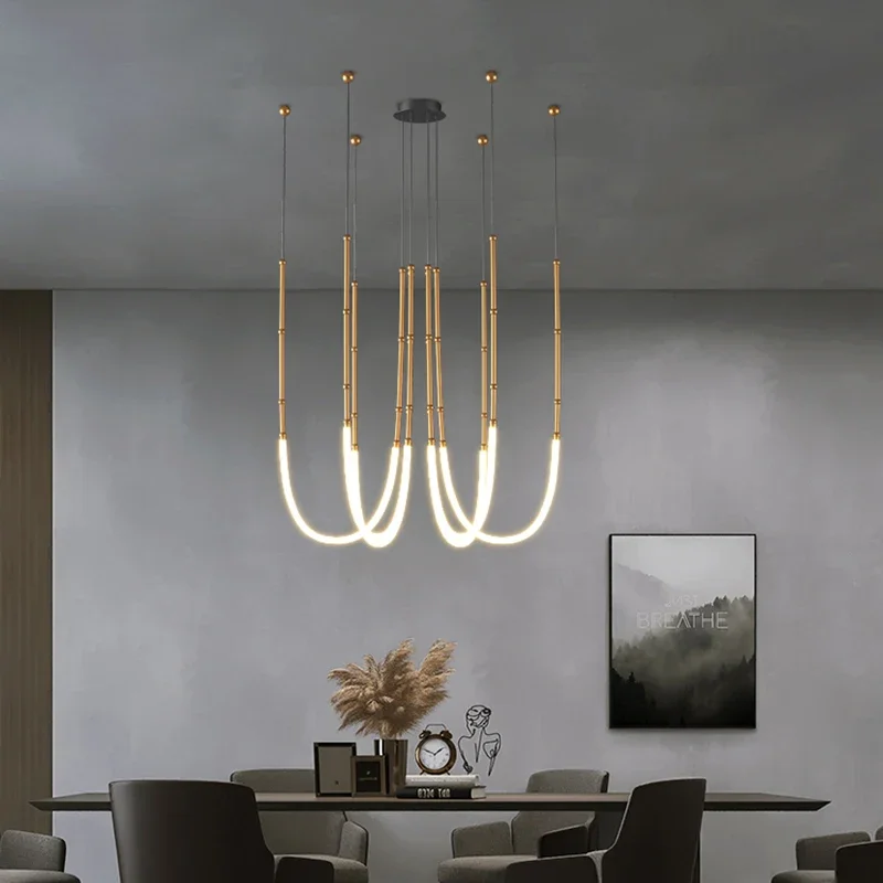 

Italy Designer Duplex Penthouse Soft Chandelier Lighting Minimalistic Line Suspension Ceiling Lamp LED Living Dining Hanging