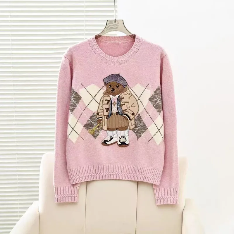 Suéter de punto para mujer con diseño de oso de marca europea de alta calidad, Tops tejidos, prendas de punto, ropa para mujer, jersey