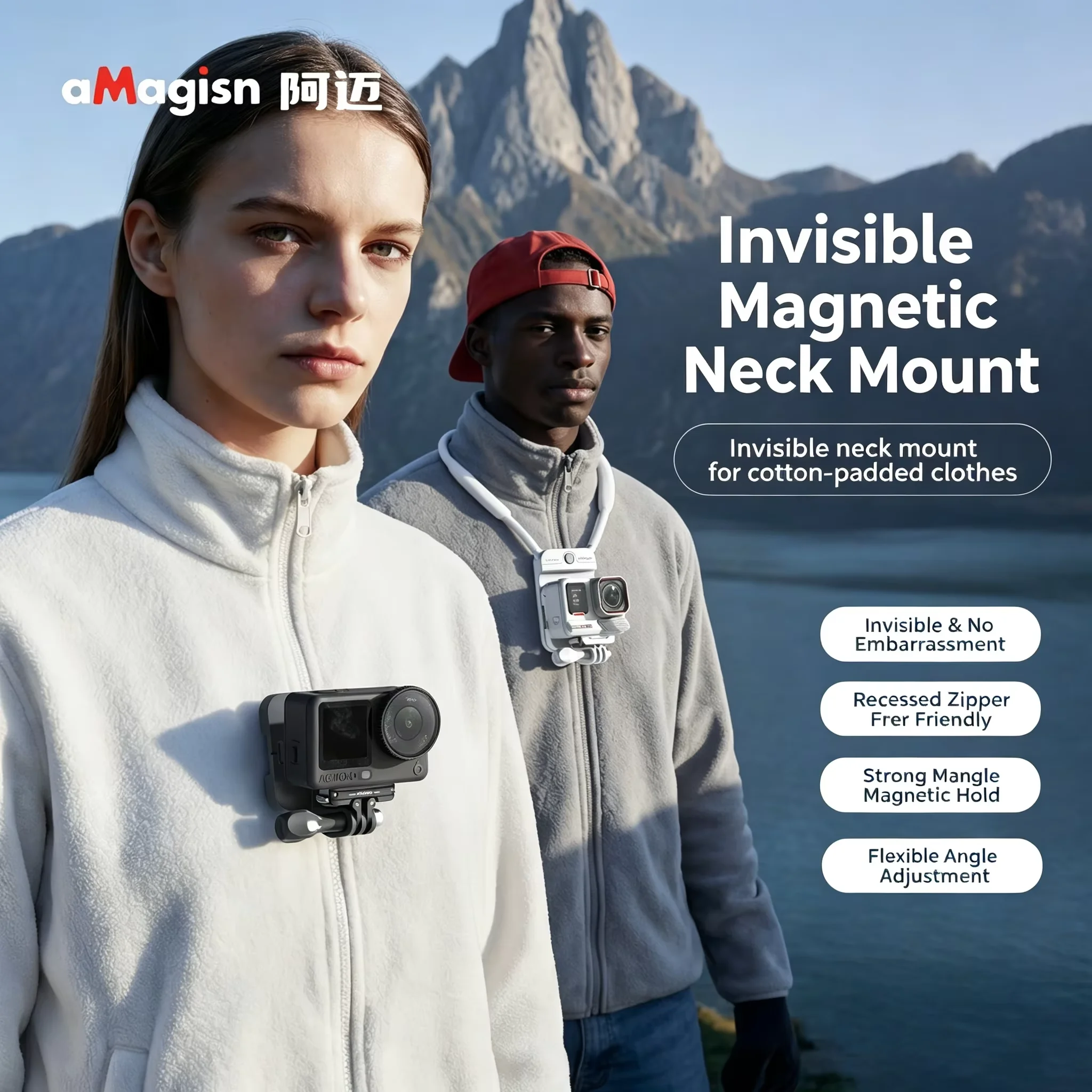 aMagisn Magnetic Neck Mount Holder For Insta360 DJI GoPro Action Camera First Person View Shooting Accessories