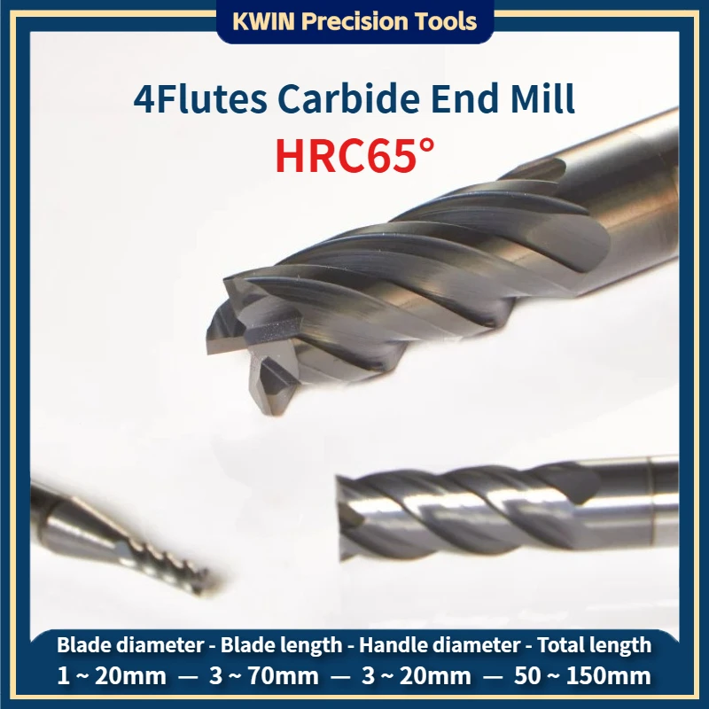 Extended Flat End Milling Cutter Stainless Steel Used HRC65° Coating Tungsten steel End mills 4-edges Flat Head Carbide Coating