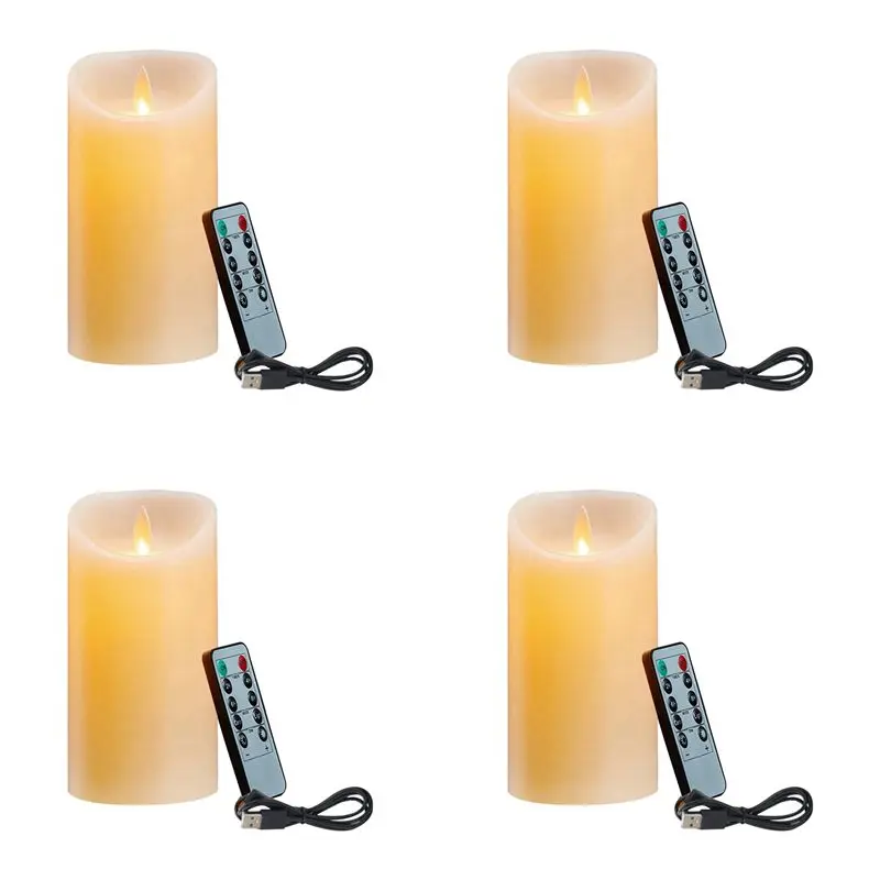4X LED Candles, Flickering Flameless Candles, Rechargeable Candle, Real Wax Candles With Remote Control,12.5Cm A