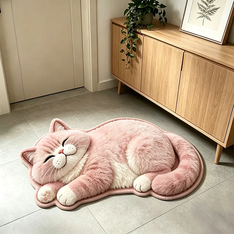 VIKAMA Cute Grey Cat Shaped Doormat Non Slip Quick Dry Bath Mat for Pet Lovers Home Decor