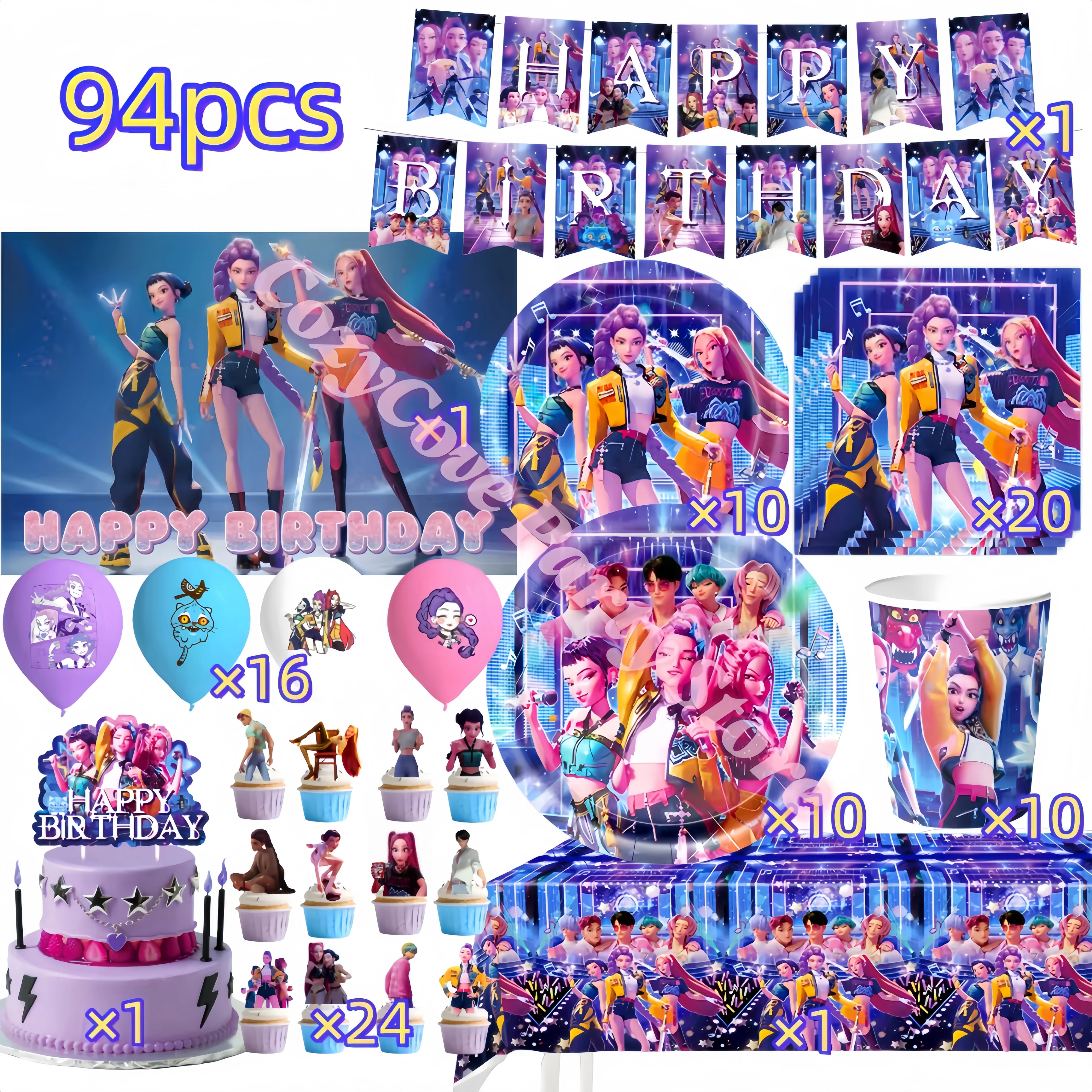 Nuevo Set de Decoración de Cumpleaños De-mons Hunte, Platos, Vasos, Pancarta, Globos para Niñas, Artículos para Fiestas de Anime K-pop, Accesorios para Fotomatón