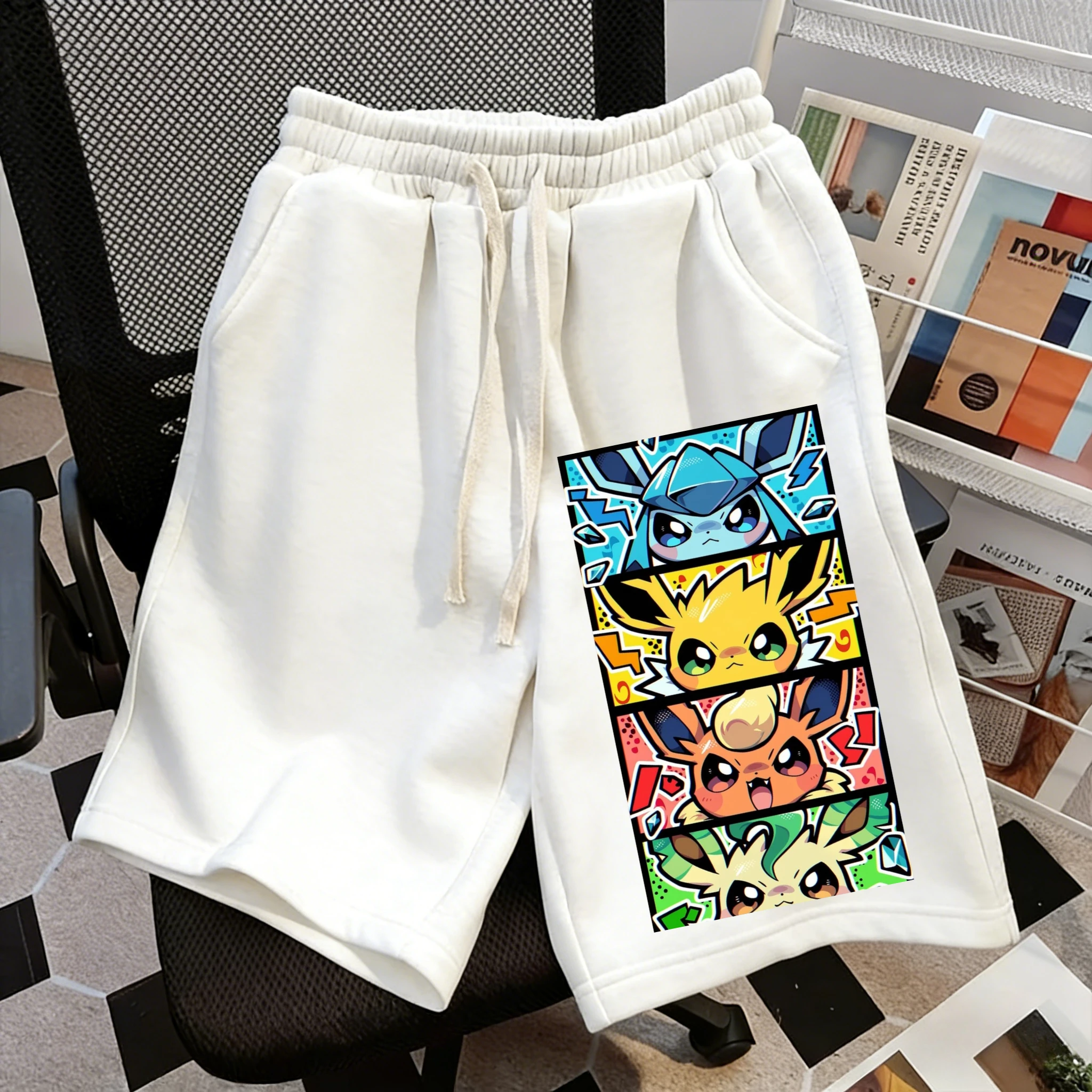 Eevee Anime Print Shorts für Männer und Frauen, Sommermode, Streetwear, schnell trocknend, atmungsaktiv, lässig, für Gym, Sport, Fitness, Fünf-Punkt-Hose
