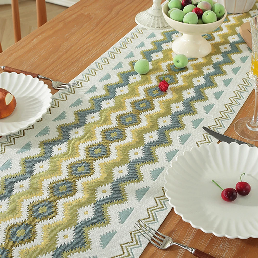 Geometric Jacquard Woven Table Runner American Tea Table Cloth Cabinet Table Living Room Household Decoration Long Tablecloth