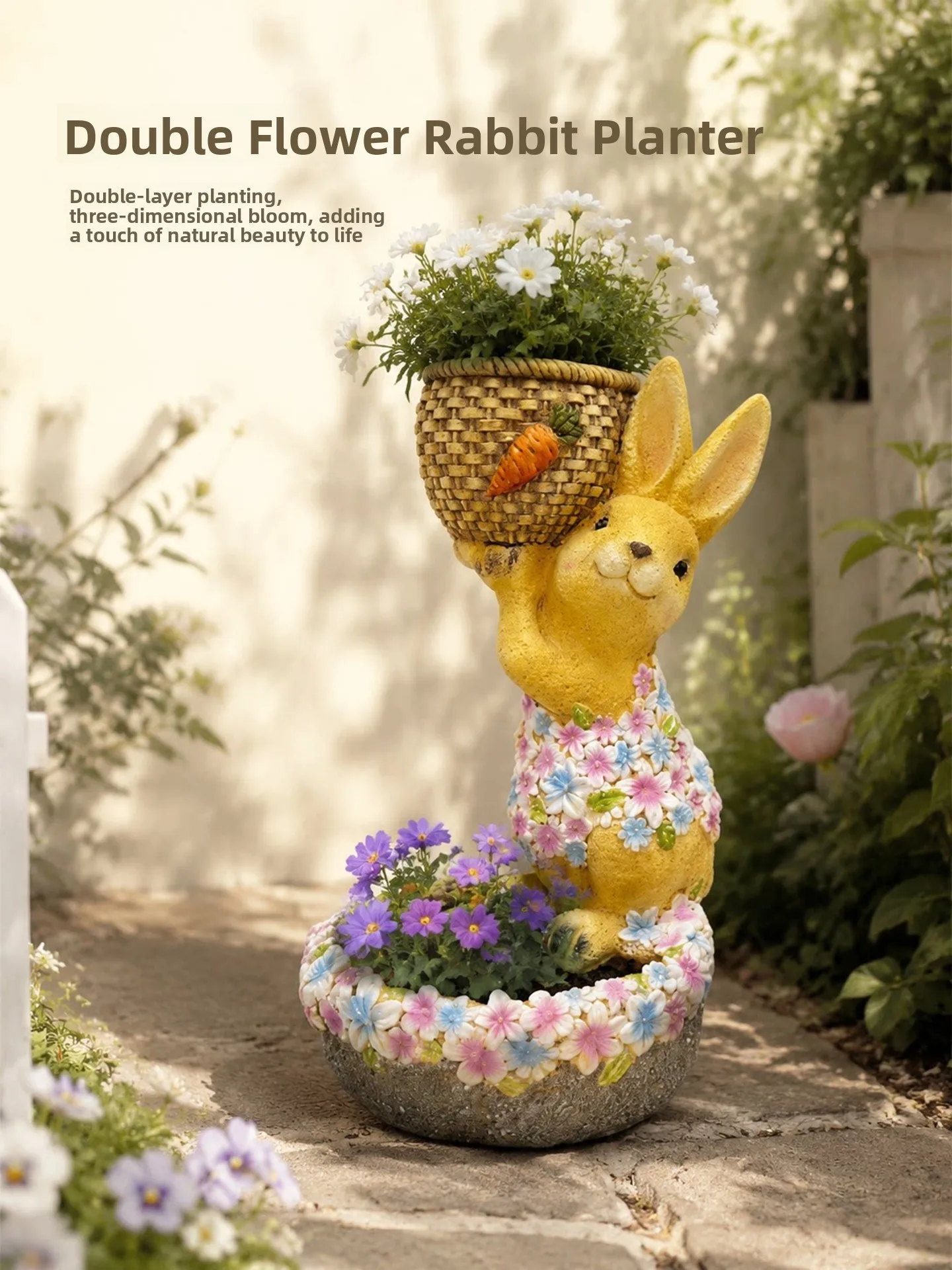 Double Layer Garden Pot Rabbit Shaped Oxide Magnesium Waterproof Sun Resistant Planting Basin Garden Decoration Ornaments