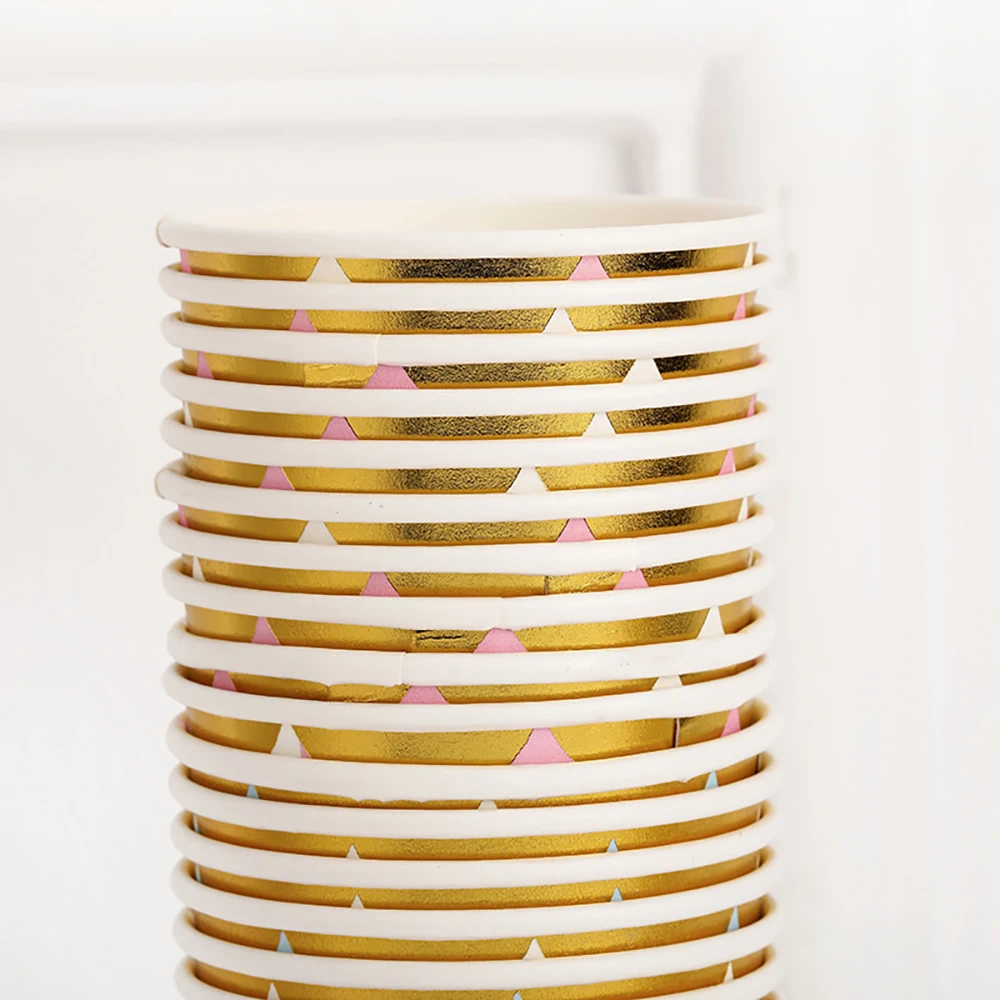 10PCS 9 Oz 250ml Gilded Striped Thickened Paper Cup Disposable Cup Wedding Birthday Party Holiday Disposable Tableware