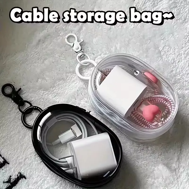 1Pc Portable Mini Clear Zipper Storage Bag - Space-Saving Organizer for Earphones & Chargers, Versatile with Handy Keychain Loop