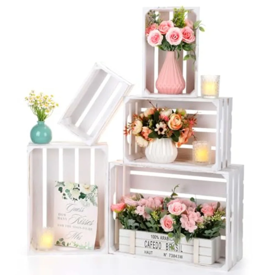 

5 Pcs Decorative Nesting Wooden Crates for Storage Display 5 Size Large Small Rustic Wood Decorative Storage Crates with Handle