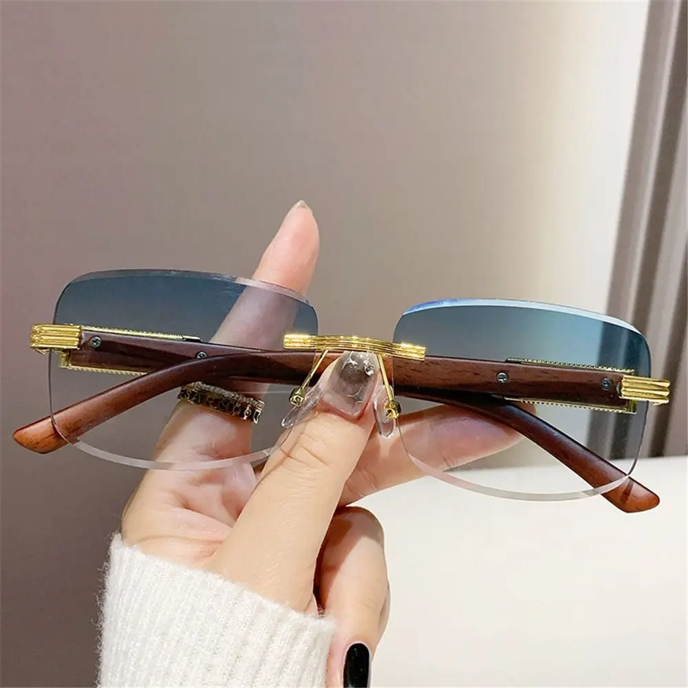 Cheetah Decor Vintage Metal Sunglasses Gradient Summer Rimless Square Shades UV Protection Retro Sun Glasses for Women & Men