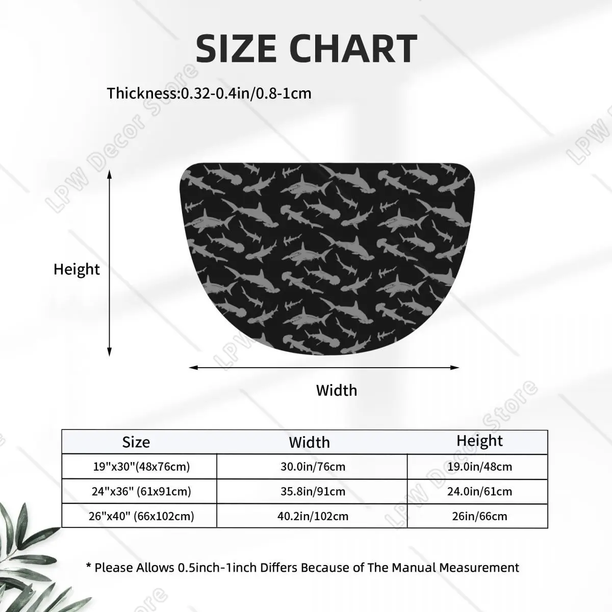 Hammerhead Shark Pack Pattern Flannel Half Round Doormat Non Slip Bathroom Mat Absorbent Floor Carpet for Laundry Room Bathroom