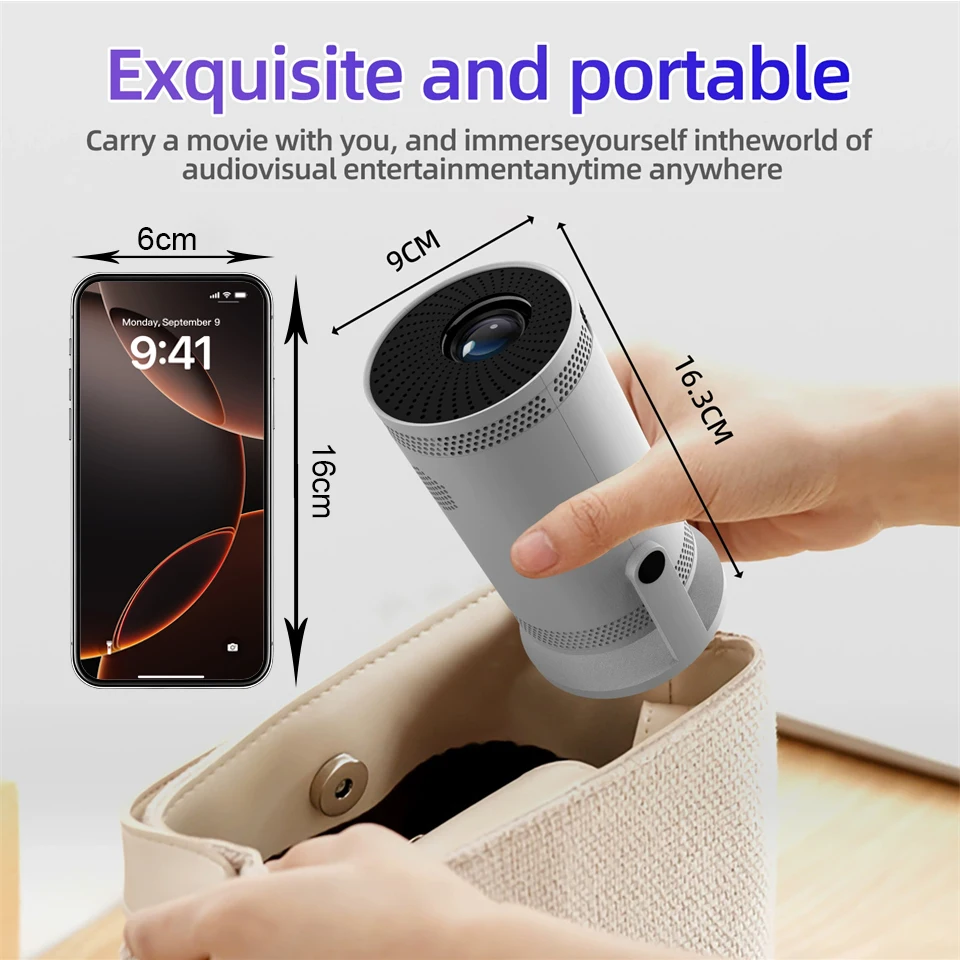 جهاز عرض صغير محمول يدعم 4K Dual Wifi6 260ANSI بلوتوث 5.0 1080P 1280*720P 180 °   دوران أجهزة العرض الخارجية للسينما المنزلية