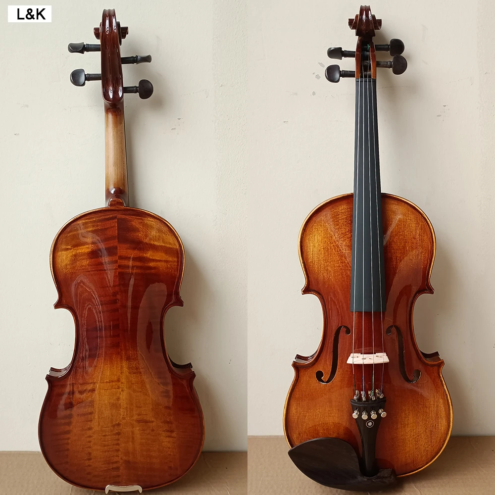 Natural Flame Maple Violin set 4/4 Coffee colored ebony accessories Stradivari vionlino beginner musical instrument