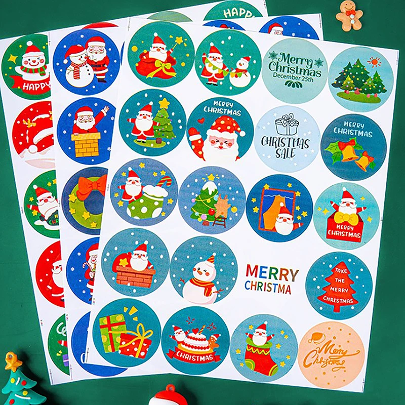 60Pcs Merry Christmas Stickers Round Christmas Goods Sealing Sticker Paper In Notebook Stationery