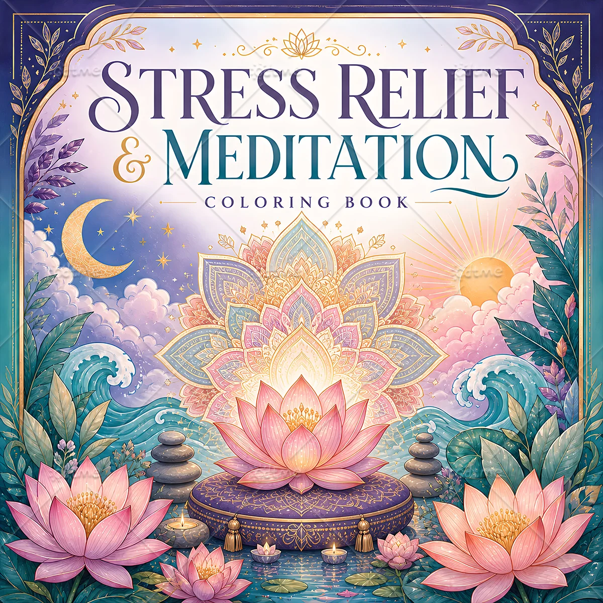 STRESS RELIEF MEDITATION Bold-easy Patterns Coloring Book for Adults Cute Drawing Book Perfect Gift for Party and Birthday ﻿