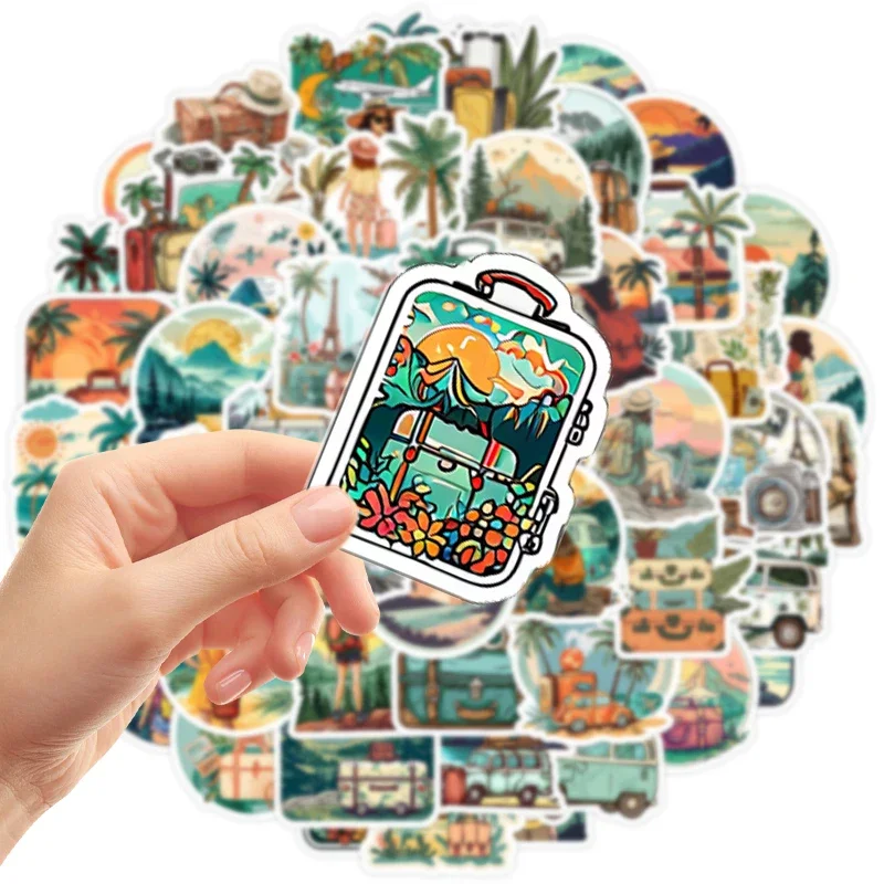 50Pcs World Travel Stickers Pack, Outdoor Adventure Hiking Camping Themed Waterproof Vinyl Decal for Luggage Water Bottle Laptop