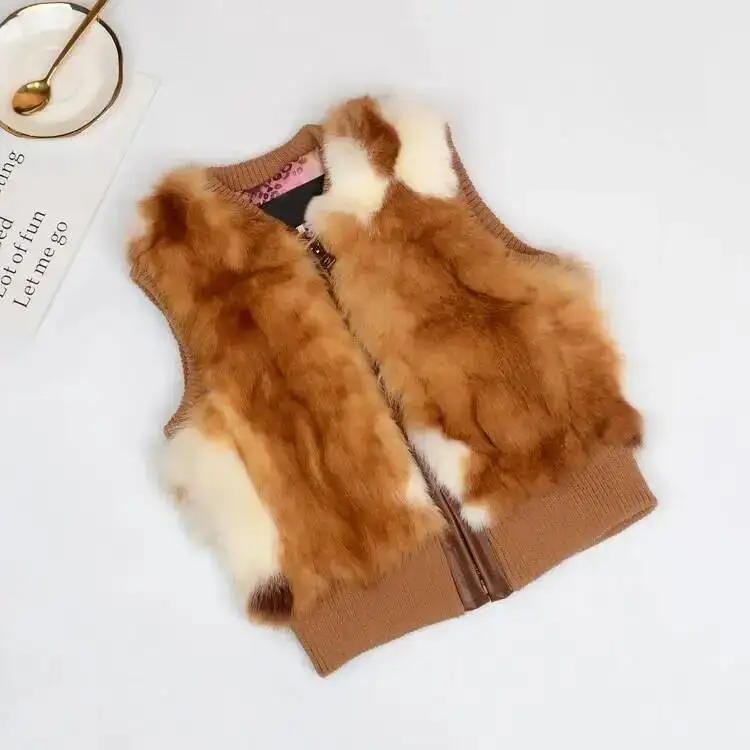 Autumn Winter Warm Natural Real Rabbit Fur Vest Short Coat Children's Wear Boys' And Girls' Fur Kawaii Tops Women Cute